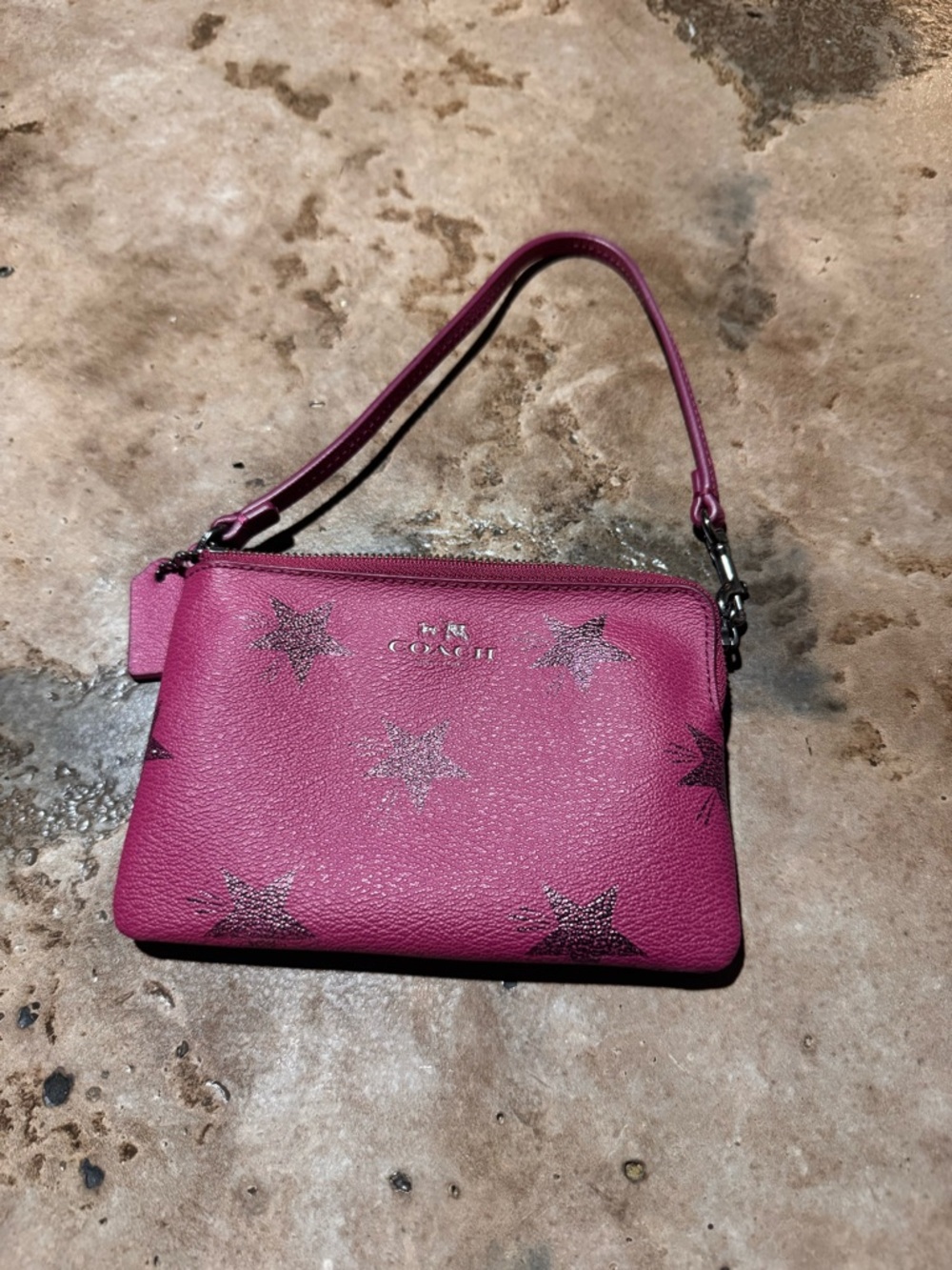 Coach Magenta Star-Print Leather Wristlet